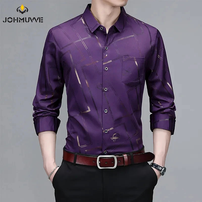 Men's Casual and Fashionable Long Sleeved Printed Shirt,