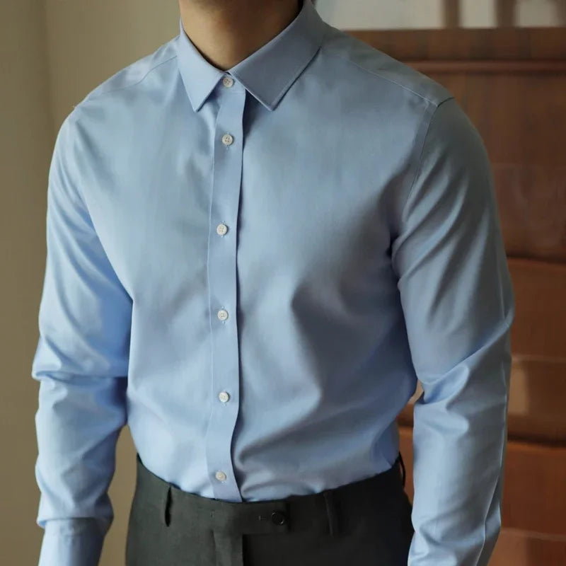 Men's long sleeved shirt casual, simple, high-quality, wrinkle free, slim fit, business formal, all season collection