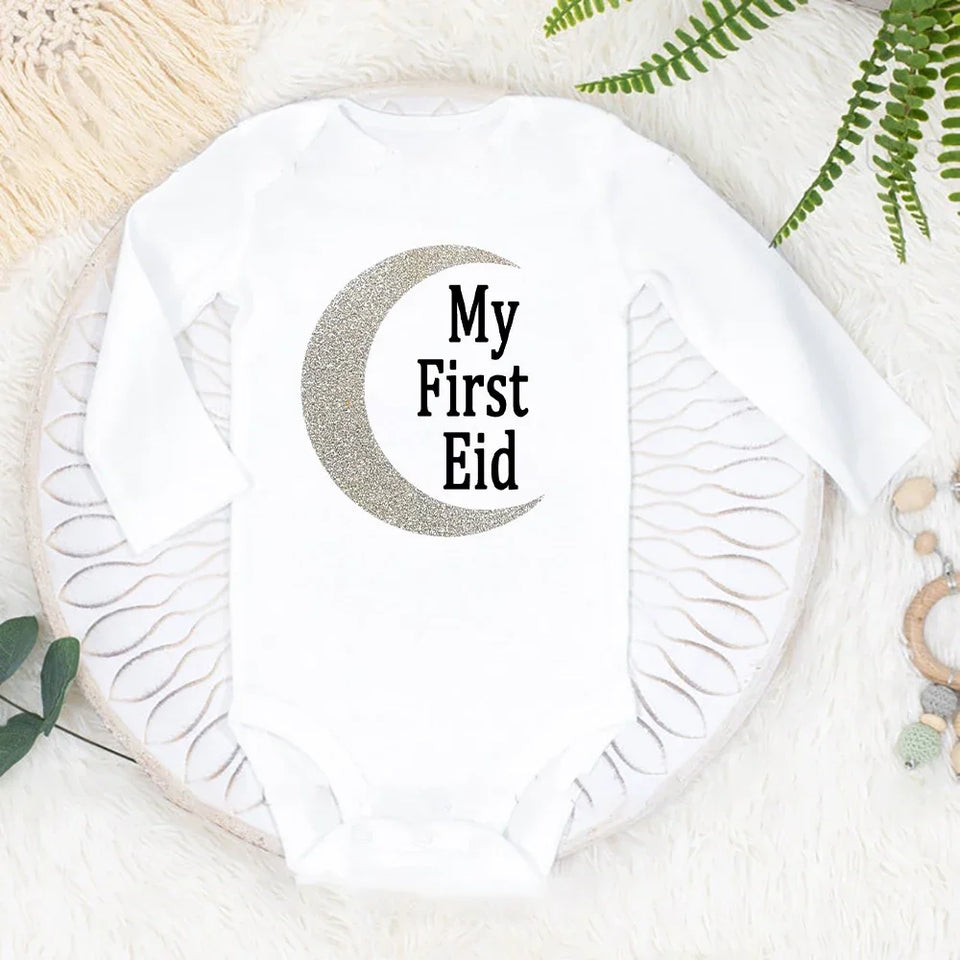 Babys First Eid Bodysuit My First Eid Toddler Outfit Ramadan New Born Long Sleeve Romper Child Boy Girl Ramadan Clothes