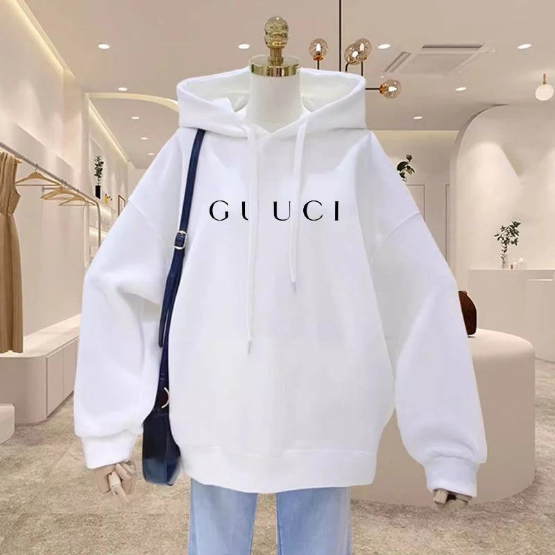 High Quality Print Fleece Hoodie Women's Fashion Graphic Loose Casual Sweatshirt