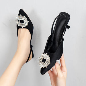 Bride Shoes Comfortable Triangle Heeled Party Wedding  Luxury Crystal Slingback High Heels