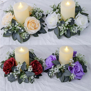 Valentine's Day Candlestick Wreaths Artifical Rose Candles Aromatherapy Party Table Desktop