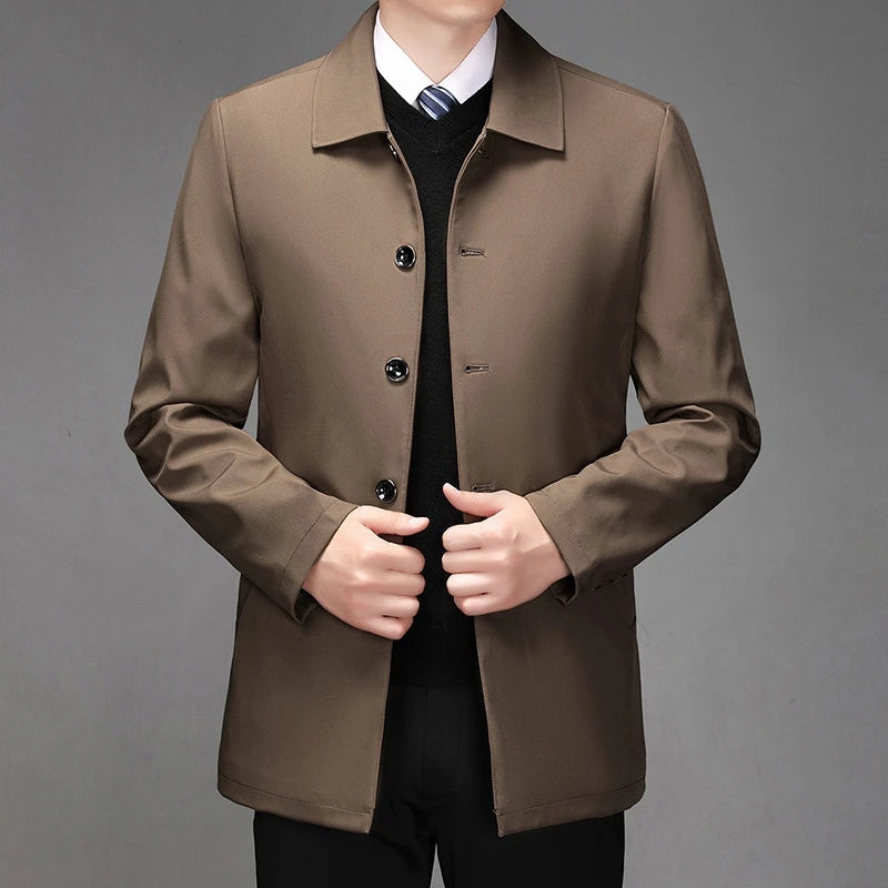 High-quality Middle-aged Men's Jacket Loose Casual Spring and Autumn Clothing Middle-aged Dad Coat Single-row Button Jacket