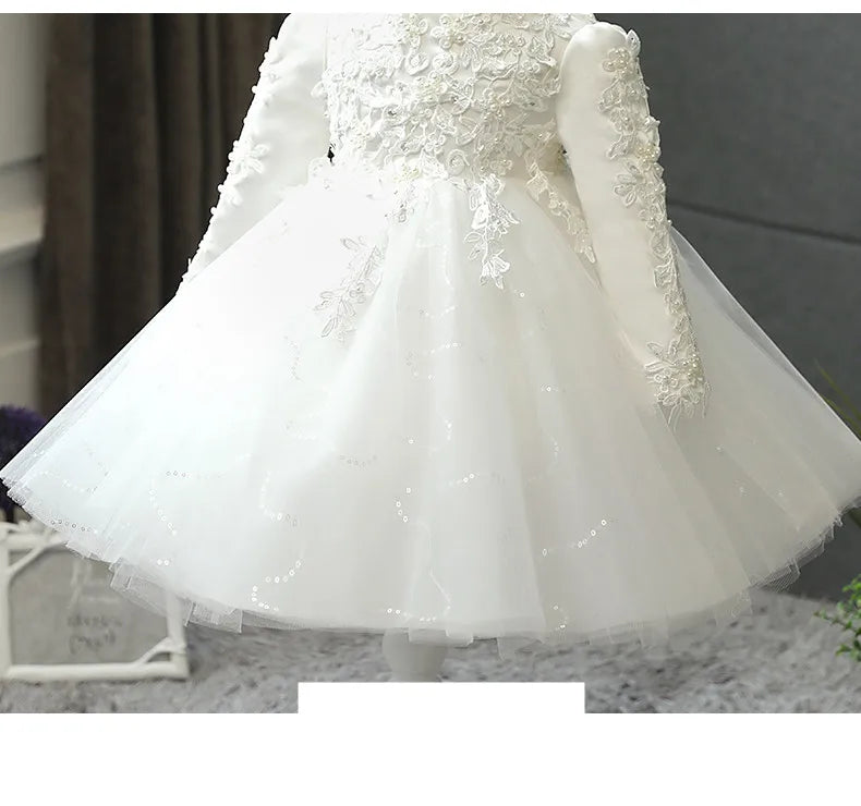 Sequin Tulle Baby Girl Dresses Newborn 1st Birthday Dress Long Sleeve Little Girl Party Dress