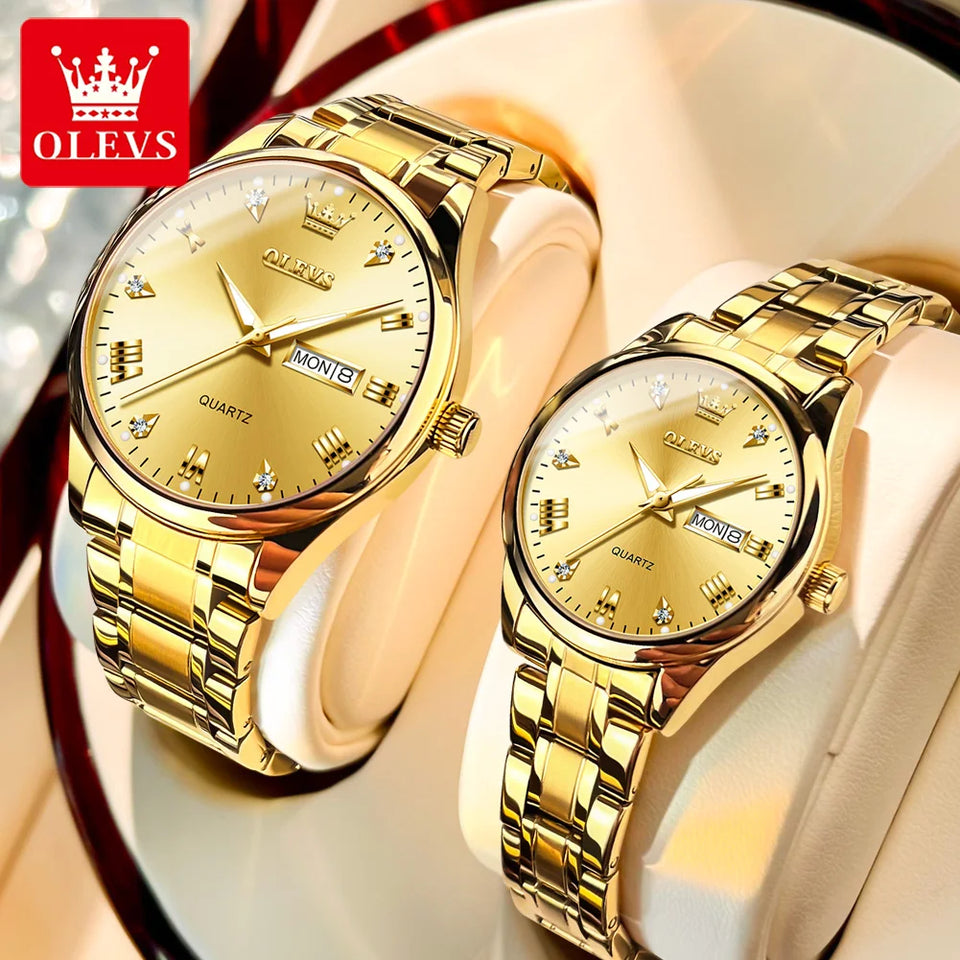 OLEVS High Quality Luxury Couple Watch For Men Women Stainless Steel Original Watches Top Brand Waterproof Couple Wrist Watches