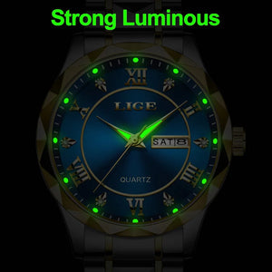 LIGE Luxury Quartz Men Watch Waterproof Luminous Date Week Man Watch Stainless Steel Business Wristwatches Male Clock Reloj+Box