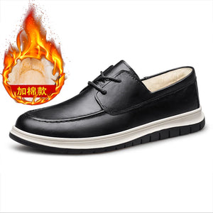 Mens Genuine Leather Shoes Senior Business Shoes New Fashion Casual Wedding Party Shoes Lace Up Warm Plush Mans Oxford Footwear