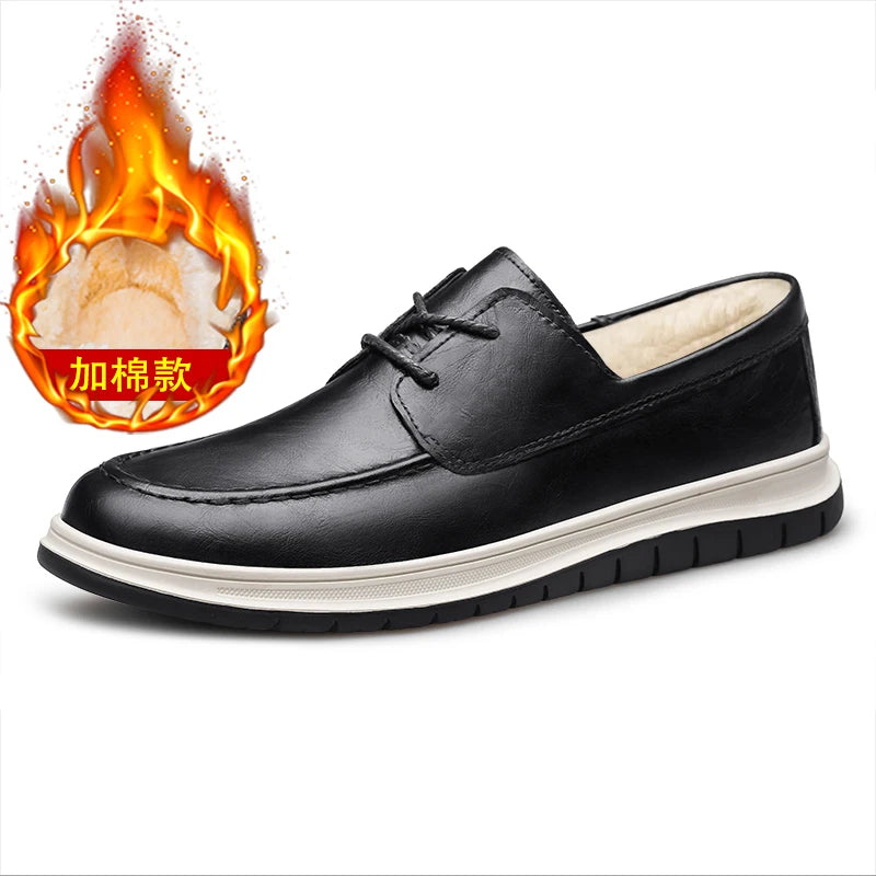Mens Genuine Leather Shoes Senior Business Shoes New Fashion Casual Wedding Party Shoes Lace Up Warm Plush Mans Oxford Footwear