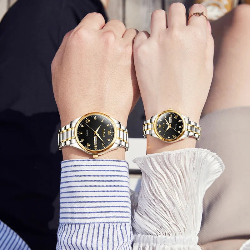 OLEVS High Quality Luxury Couple Watch For Men Women Stainless Steel Original Watches Top Brand Waterproof Couple Wrist Watches