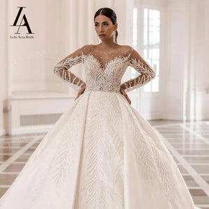 LelaAcra Long Sleeve Wedding Dress 2025 Sweetheart Beaded Backless A-Line Princess Bride Gown SM72 Plus Size Vestido de Noiva