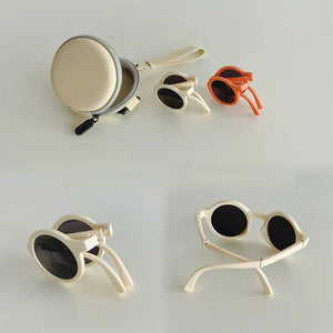Foldable Kids Sunglasses Girls Boy Children Sun Glasses Round Street Beat Eyeglasses