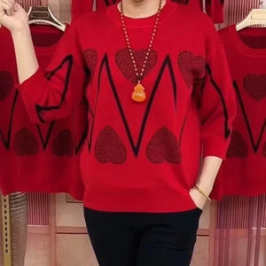 Simplicity Fashion Autumn  Sweaters Women O-Neck Printing Ice Silk Fabric