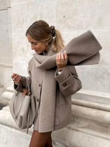 Collar Woolen Blends Jacket Women Elegant Long Sleeve Single Breasted Short Coats