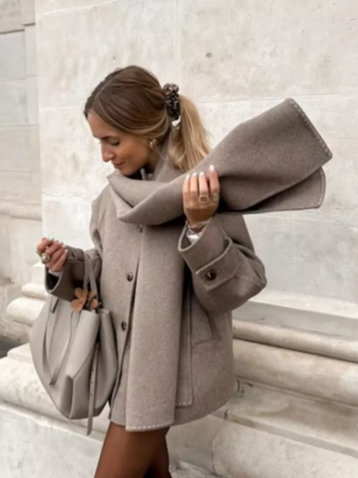 Collar Woolen Blends Jacket Women Elegant Long Sleeve Single Breasted Short Coats