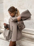 Collar Woolen Blends Jacket Women Elegant Long Sleeve Single Breasted Short Coats