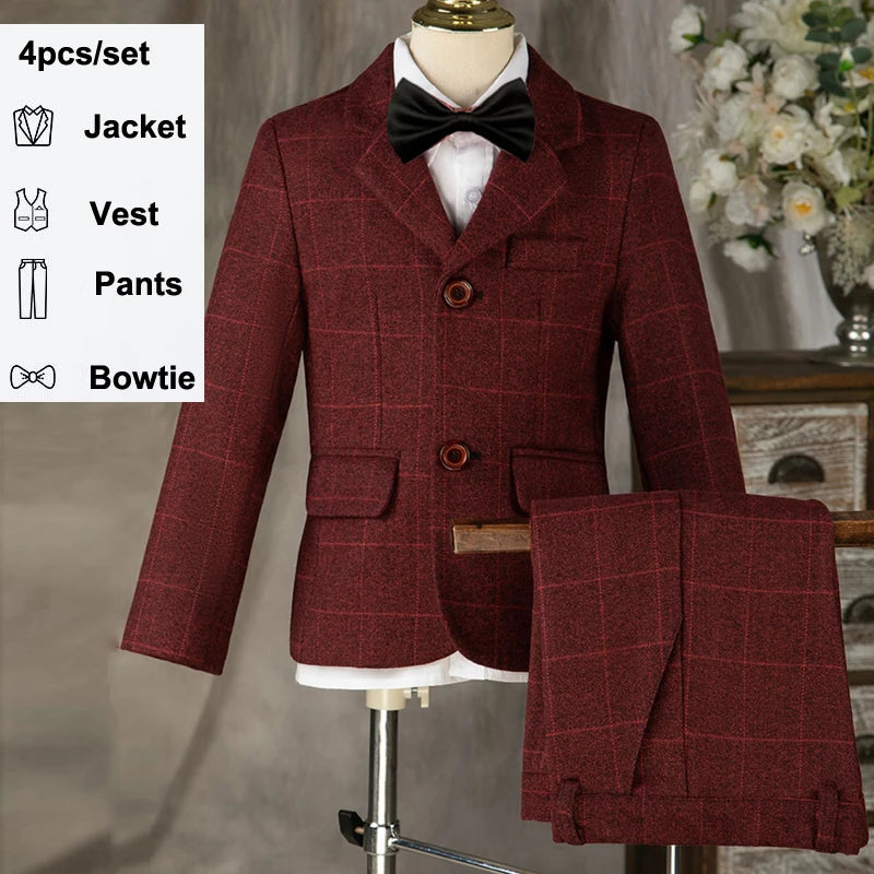 Children Formal Wedding Party Suit Set Boys Birthday Party Performance Chorus Costume Kids Blazer bowtie Pants Clothing Set