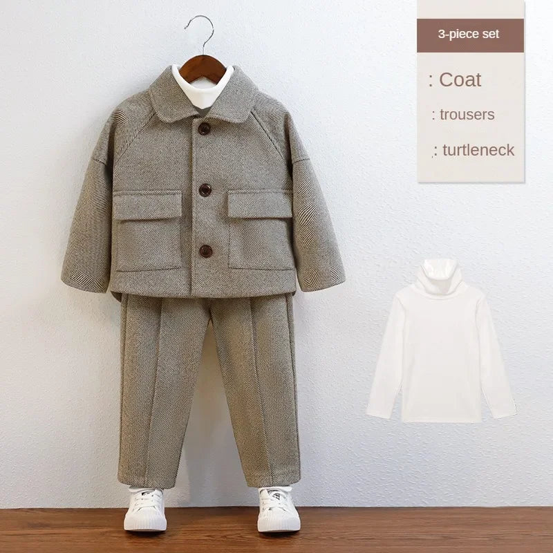 Children Autumn Outfits Gray Casual Blazers Jacket Trousers Two-piece 2 To 12 Years Kids School Uniform Spring Boys Wedding Suit