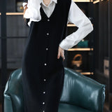 Long, Medium to Long Sleeveless Knitted Knee Length Vest Skirt Autumn Winter V-neck