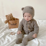 2Pcs Baby Winter Jumpsuits Hat Faux Fur Footed Newborn Romper for Girls Boys Clothes Soft Warm Toddler Outfit Set Kids Clothing