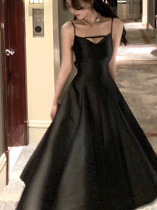 Elegant Solid Princess Evening Party Dress French Romantic Black Graduation Robe Korean