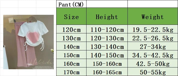 Girls Sweet Suit Teenager  New Love Printed Short-sleeved + Casual Wide-leg Pants Two-piece
