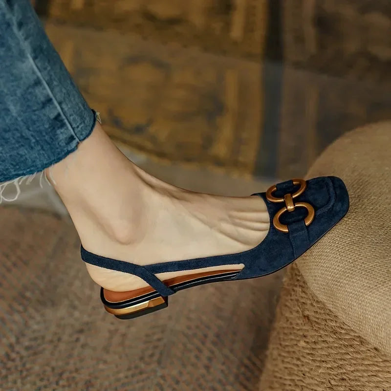 Women's Sandals Elegant Office Ladies Shoes and Sandals Women Casual Shoes Square Heel Sandals Slip on Woman Flats
