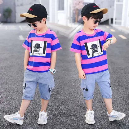 Kids Clothes Stripe Cotton T-shirt+Jeans Pant Boy Sets Infant Newborn Clothing