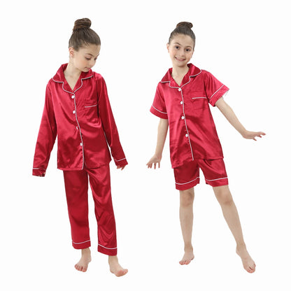 New Children Silk Satin Pyjamas Set Baby Sleepwear Autumn Kids Loungewear