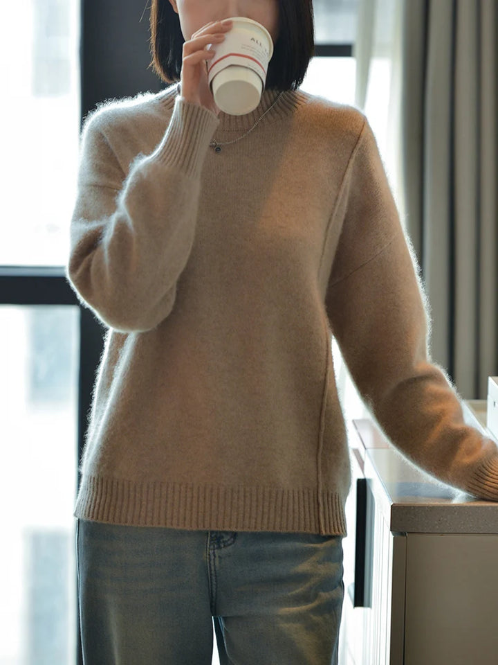 100% Pure Wool Sweater Women's Autumn/Winter Half High Collar Solid Color