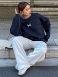 Casual Women's Sweatshirts Kawaii Bow Graphic Prints Pullover Comfortable Warm
