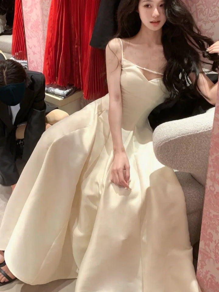 Elegant Solid Princess Evening Party Dress French Romantic Black Graduation Robe Korean