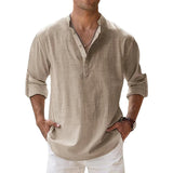 New Cotton Linen Shirts for Men Casual Shirts Lightweight Long Sleeve Henley Beach Shirts