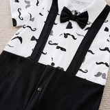 Boys Cartoon Printed Clothes Short Sleeve Bow Tie Romper  Moustache Cotton Baby Gentleman