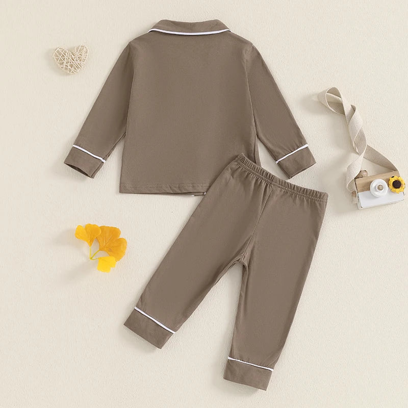 Spring Autumn Children Kids Boys Girls Pajama Sets Loungewear Long Sleeve Patchwork Button Shirts Pants Comfortable Sleepwear