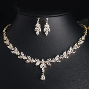 RAKOL Luxury Necklace Earring Set For Women AAA+ Zircon New Flower Leaf Fashion Bridal Wedding Party Charm Jewelry Set