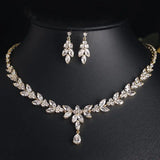 RAKOL Luxury Necklace Earring Set For Women AAA+ Zircon New Flower Leaf Fashion Bridal Wedding Party Charm Jewelry Set