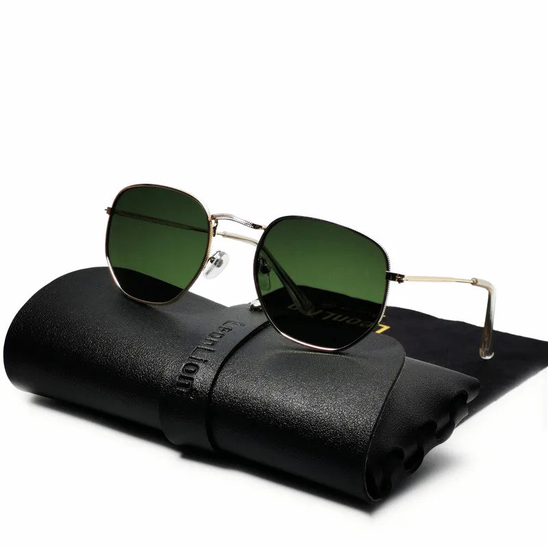 Metal Vintage Sunglasses Men Luxury Brand Polygon Glasses Men