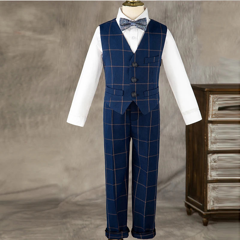 Children Formal Wedding Party Suit Set Boys Birthday Party Performance Chorus Costume Kids Blazer bowtie Pants Clothing Set