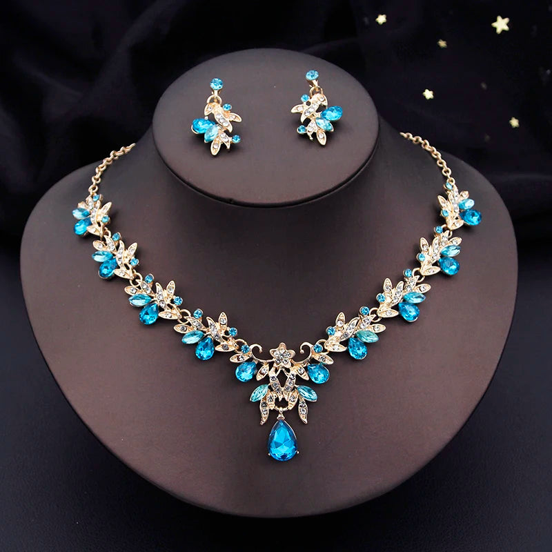 Water drop Butterfly Bridal Jewelry Sets for Women Earring Necklace Set Rhinestone Crystal Wedding Jewelry Sets 3 Pcs Gifts