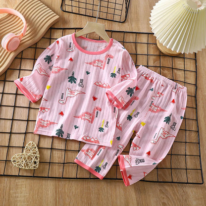 Summer New Children Home Clothes Set Boys Girls Long-sleeved Pajamas Thin Section Kids clothing Baby Clohtes