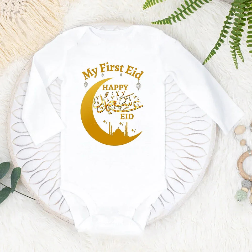 Babys First Eid Bodysuit My First Eid Toddler Outfit Ramadan New Born Long Sleeve Romper Child Boy Girl Ramadan Clothes