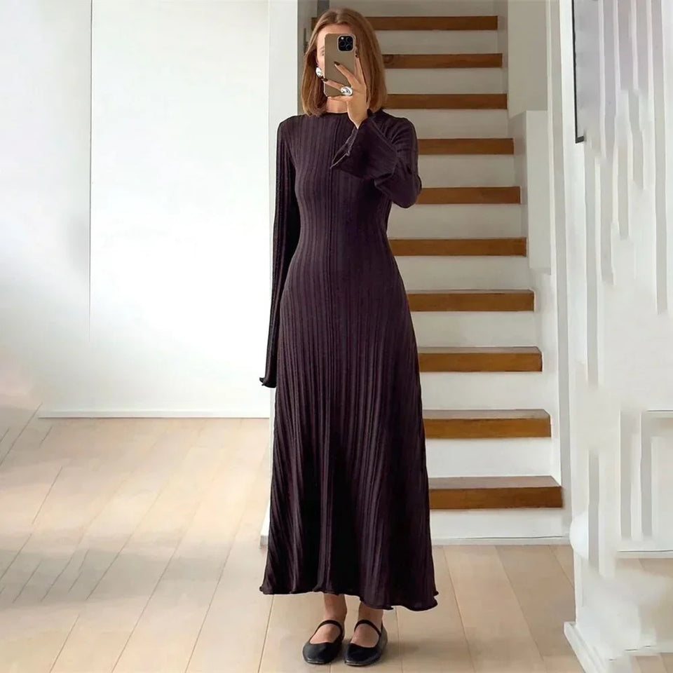 Winter Solid Loose Long Sleeve Tie Y2k Dress Casual Office Commuting Long Dress Female