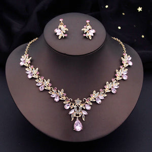 Water drop Butterfly Bridal Jewelry Sets for Women Earring Necklace Set Rhinestone Crystal Wedding Jewelry Sets 3 Pcs Gifts