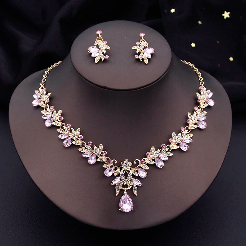 Water drop Butterfly Bridal Jewelry Sets for Women Earring Necklace Set Rhinestone Crystal Wedding Jewelry Sets 3 Pcs Gifts