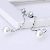 Fashion Silver-color Simulated Pearl Pendant Long Chain Cubic Zirconia  Earrings Bridal Wedding  Jewelry Drop