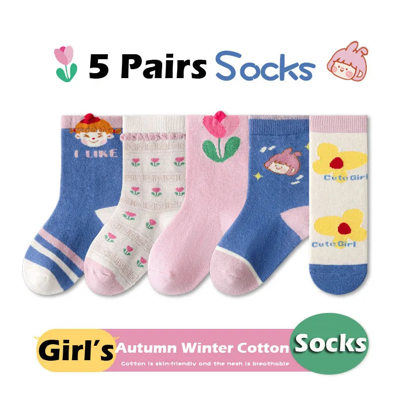 Little Girls Socks Spring Baby Cotton Socks Big Children Girl Cartoon Love