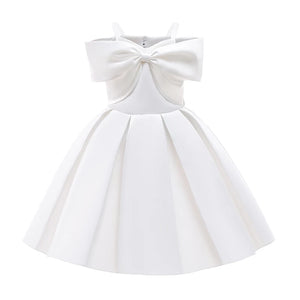 2024 New Girl Summer Solid Dress Bowknot Short Sleeve Shoulderless Children Skirts Breathable Quick Drying Casual Kids Dresses