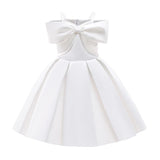2024 New Girl Summer Solid Dress Bowknot Short Sleeve Shoulderless Children Skirts Breathable Quick Drying Casual Kids Dresses