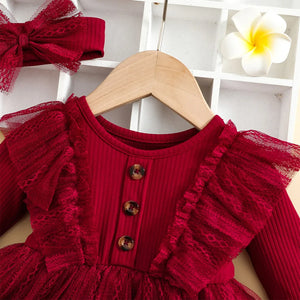 Baby Girl Red Dress For New Year Spring and Autumn Baby Mesh Tutu Dress Children Casual Outfit Flower Girl Red Gown Birthday Gif
