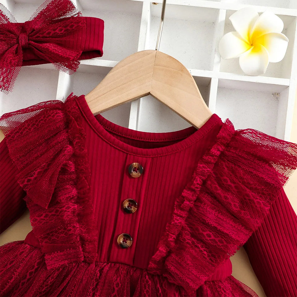 Baby Girl Red Dress For New Year Spring and Autumn Baby Mesh Tutu Dress Children Casual Outfit Flower Girl Red Gown Birthday Gif